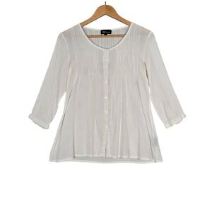 Papa Women's 100% Cotton Crinkle Gauze Pintuck Blouse White Large